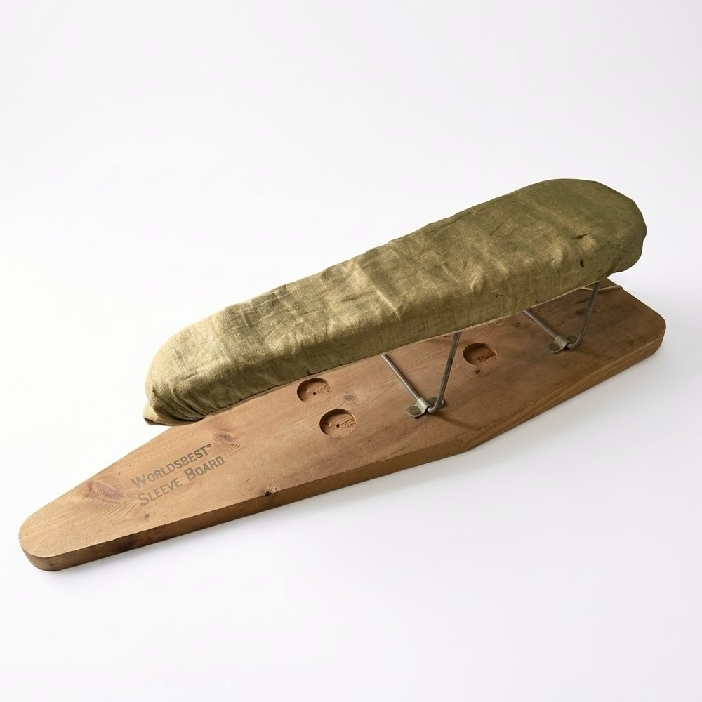 Mid 20th Century Utility WORLDSBEST Wooden Sleeve Ironing Board Folding Tabletop
